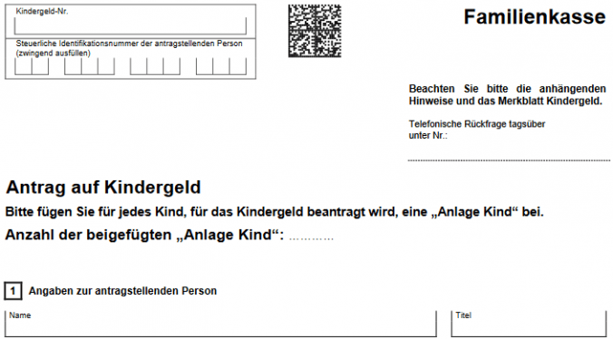 Kopf des Hauptantrag KG 1 Kindergeld