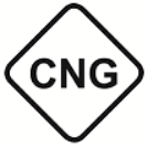 CNG ist die Kraftstoffkennzeichnung für komprimiertes Erdgas. Das Symbol ist eine RauteL