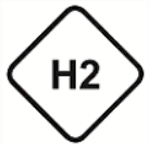 H2 ist die Kraftstoffkennzeichnung für Wasserstoff. Das Symbol ist eine Raute