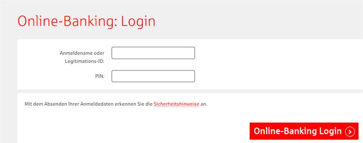 Die gesicherte Login Seite zum Onlinebanking