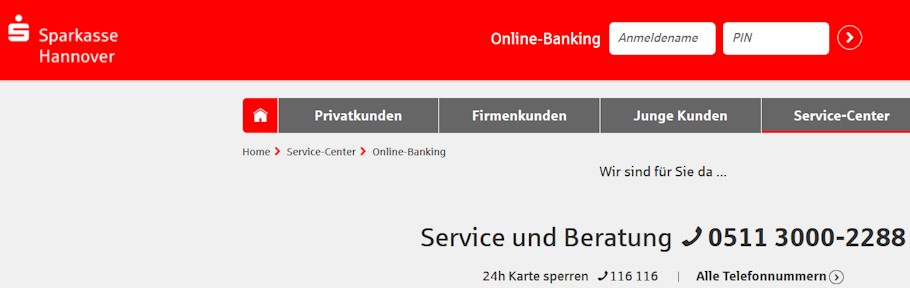 Online Banking der Sparkasse Hannover 