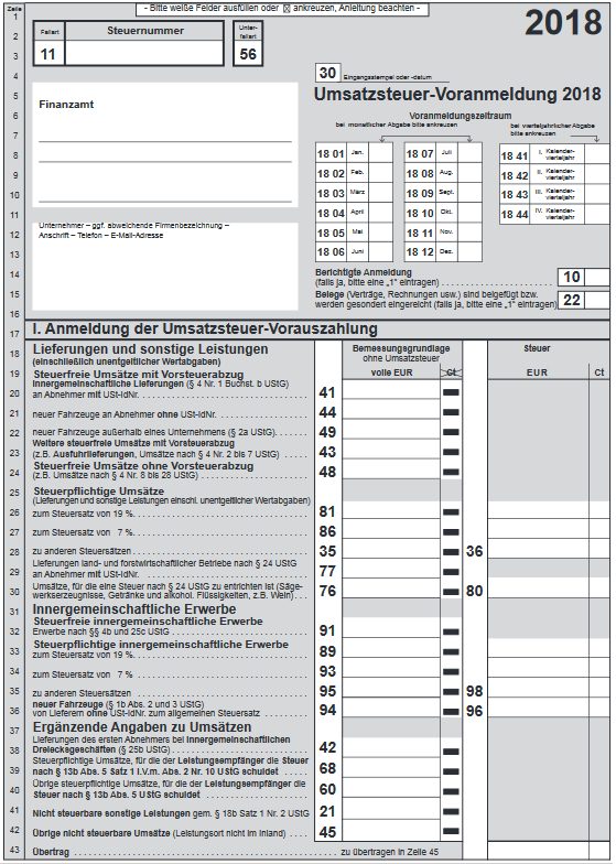 Umsatzsteuervoranmeldung formular 2020