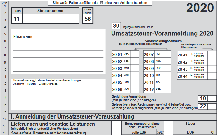 Umsatzsteuervoranmeldung formular 2020